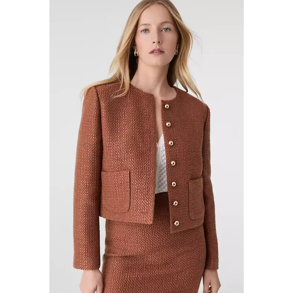 NEW ANN TAYLOR SPICED CIDER TWEED CREW NECK JACKET SZ 6 - Picture 1 of 7